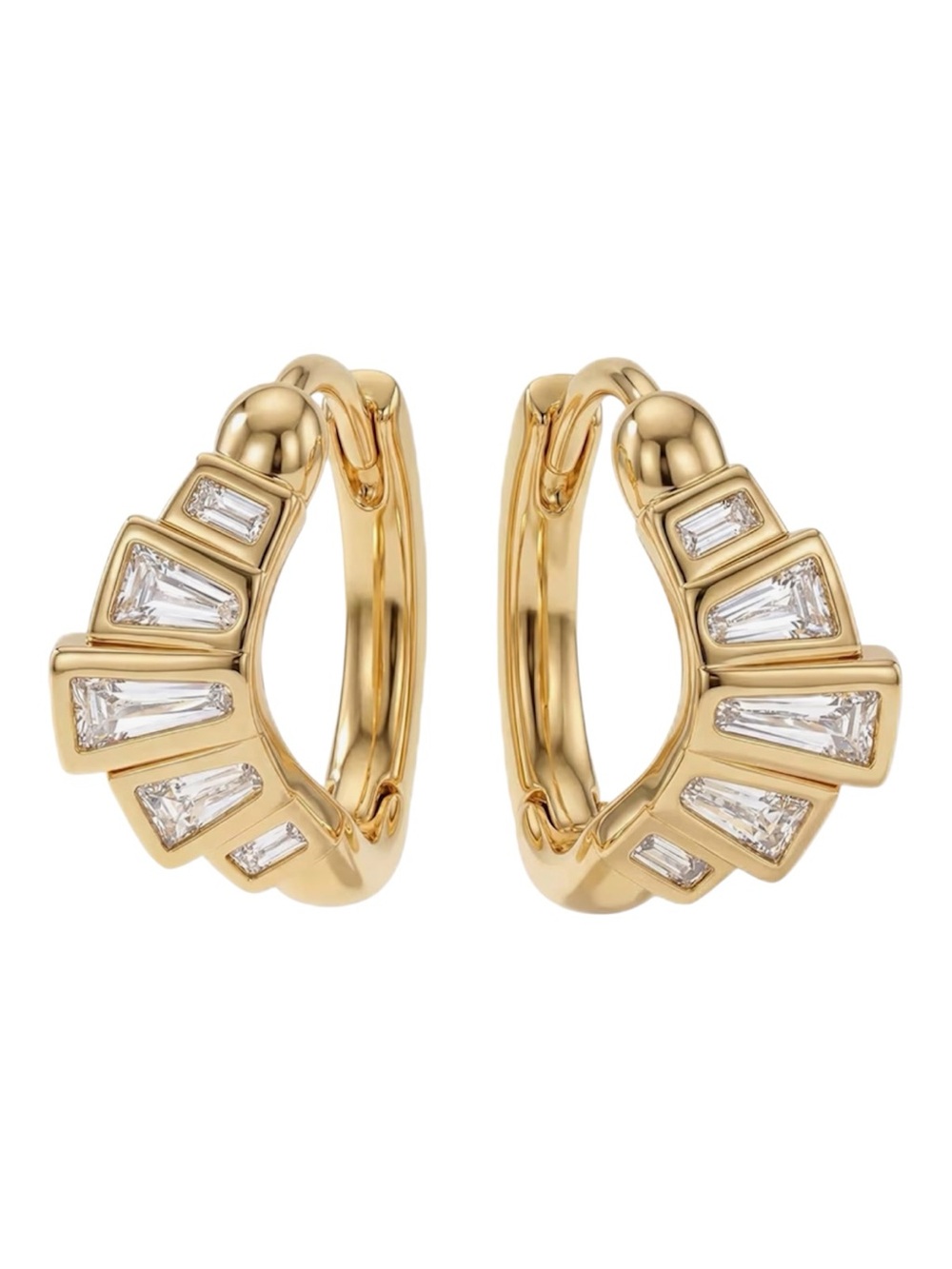 🆕 Classic 14K Gold Plated Small Hoop Hug Style Earrings Faux Diamond Details NIB
